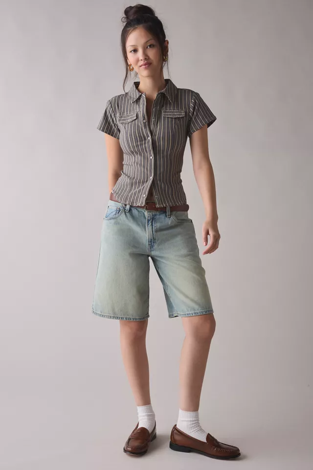 Bdg Urban Outfitters Silence + Noise Polly Slim Short Sleeve Snap-Button Shirt