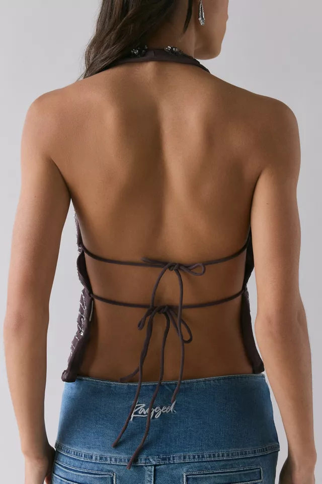 Bdg Urban Outfitters UO Carmellia Embellished Split-Front Flyaway Halter Top