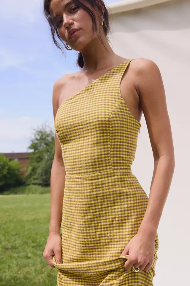 Bdg Urban Outfitters UO Carson Asymmetrical One Shoulder Linen-Blend Midi Dress