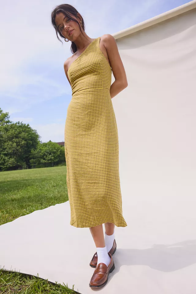 bdg urban outfitters UO Carson Asymmetrical One Shoulder Linen-Blend Midi Dress