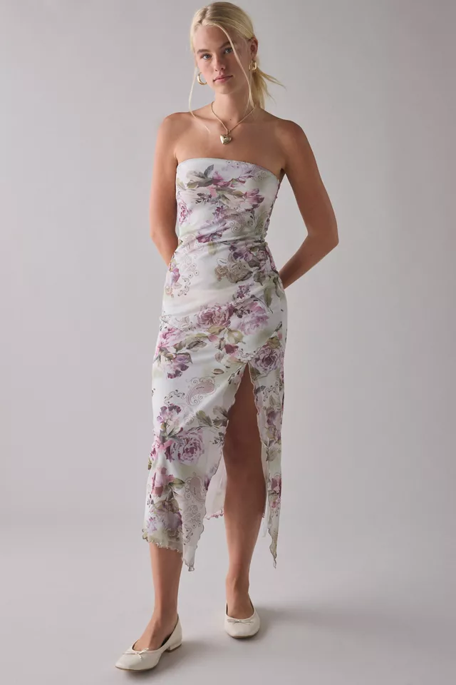 bdg urban outfitters UO Samara Mesh Strapless Midi Dress