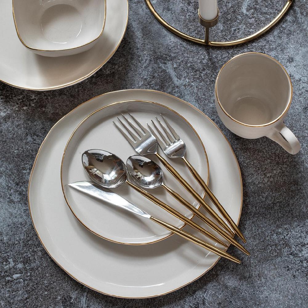 be home 24k Gold Tam Stoneware Dinner Plate Pearl Set of 4