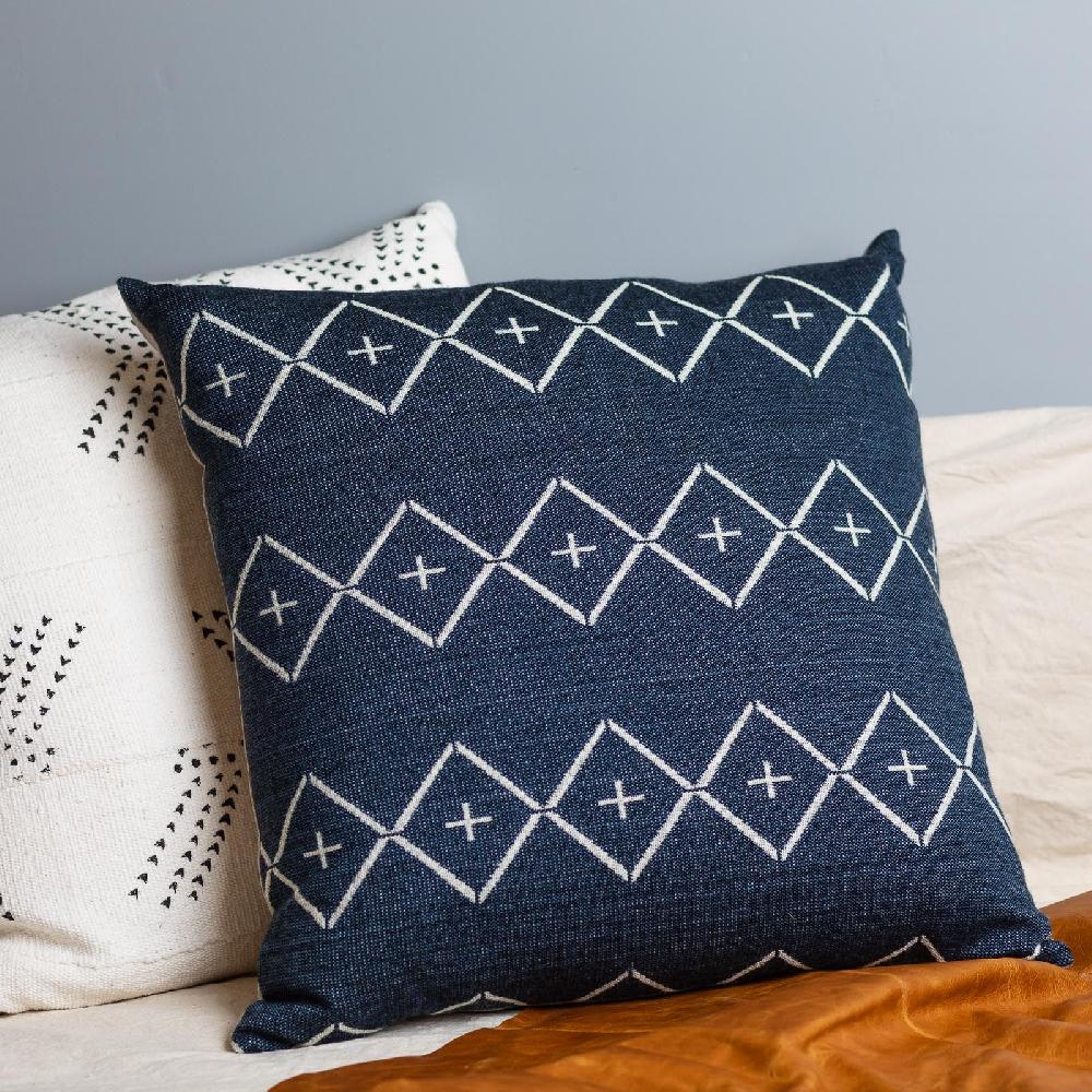 Be Home Alpaca Square Pillow Navy With Diamond & Plus