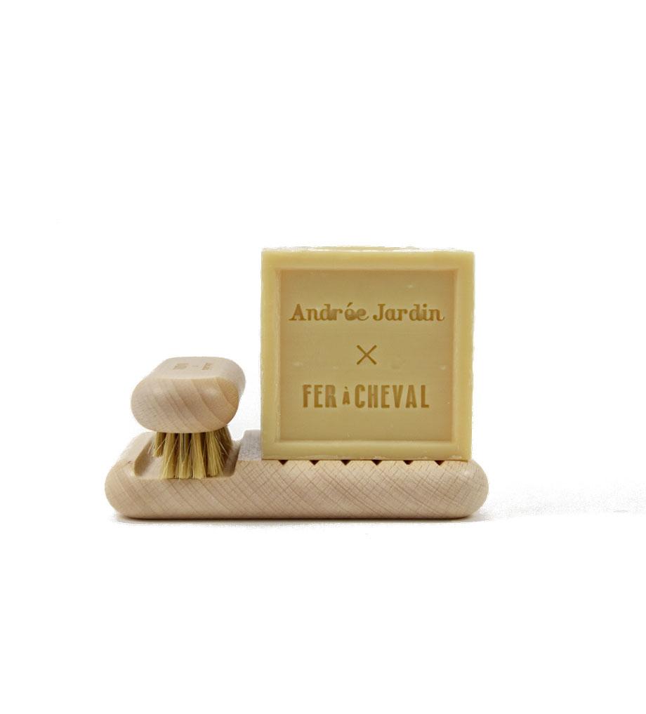 Be Home Andree Jardin Coffret TRADITION Beech AJ X FAC - Beech Soap Dish Nail Brush & 300g Vegetal Soap Boxed Set