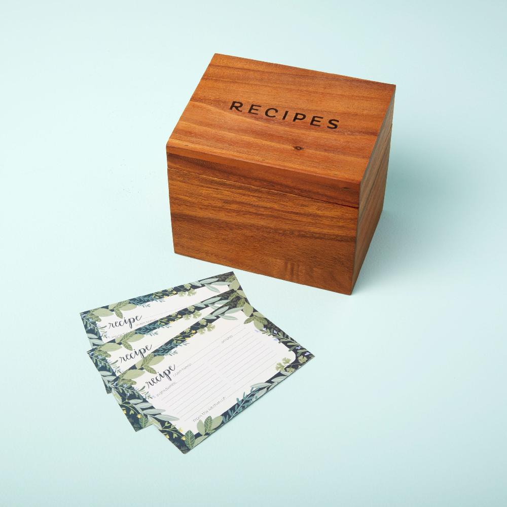 Be Home Acacia Wood Recipe Box & Cards Set