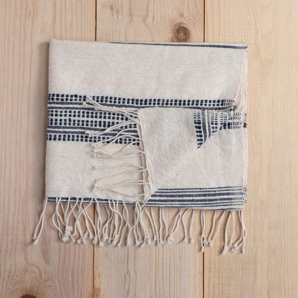 be home Aden Cotton Hand Towel Natural with Navy