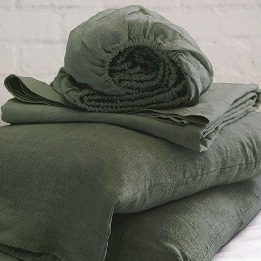 Be Home Belgian Linen King Sheet Set Forest