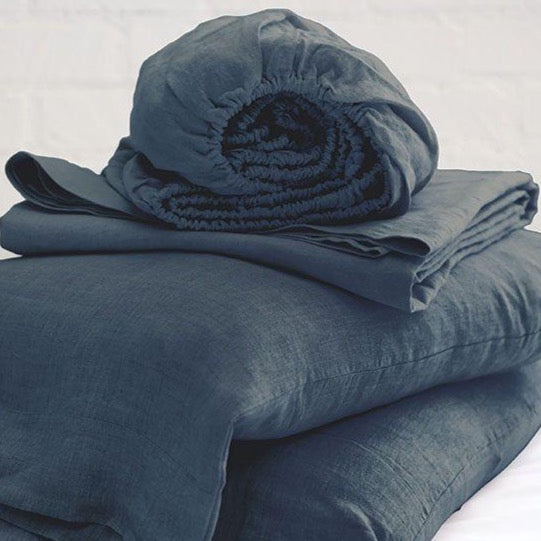 Be Home Belgian Linen King Sheet Set Navy