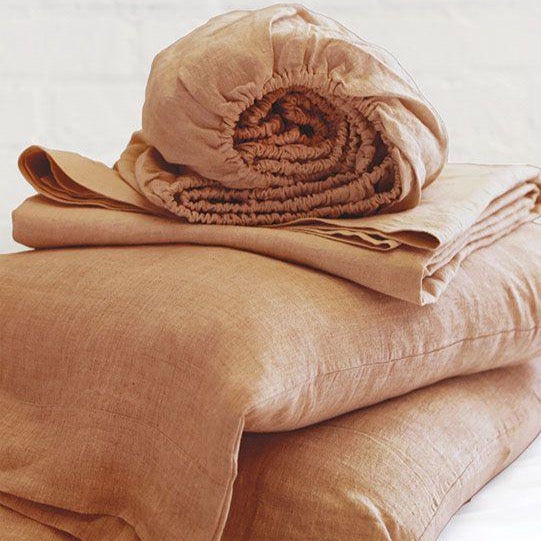 Be Home Belgian Linen King Sheet Set Terra Cotta