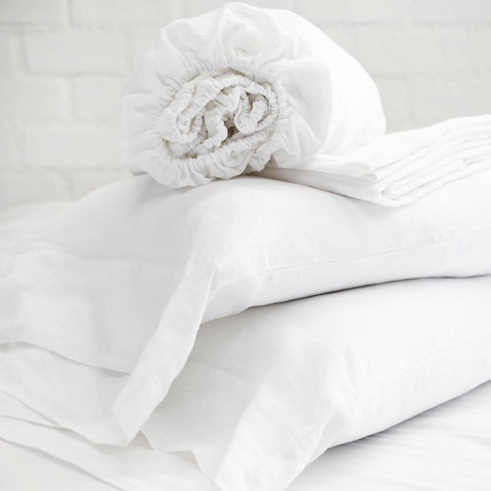 Be Home Belgian Linen King Sheet Set White