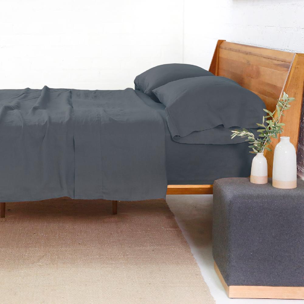 be home Belgian Linen Queen Sheet Set Navy