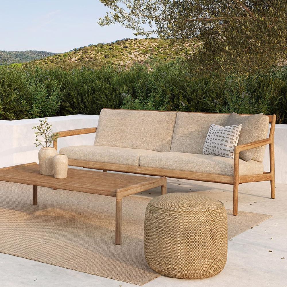 be home Donut Outdoor Pouf Marsala Check Fabric