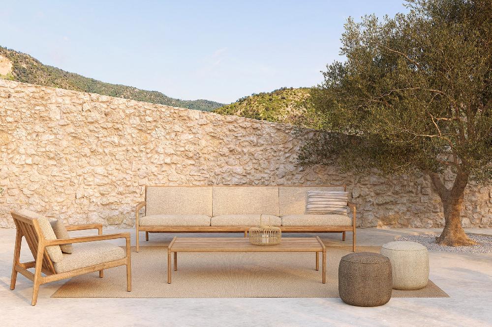 Be Home Donut Outdoor Pouf Mocha Check Fabric