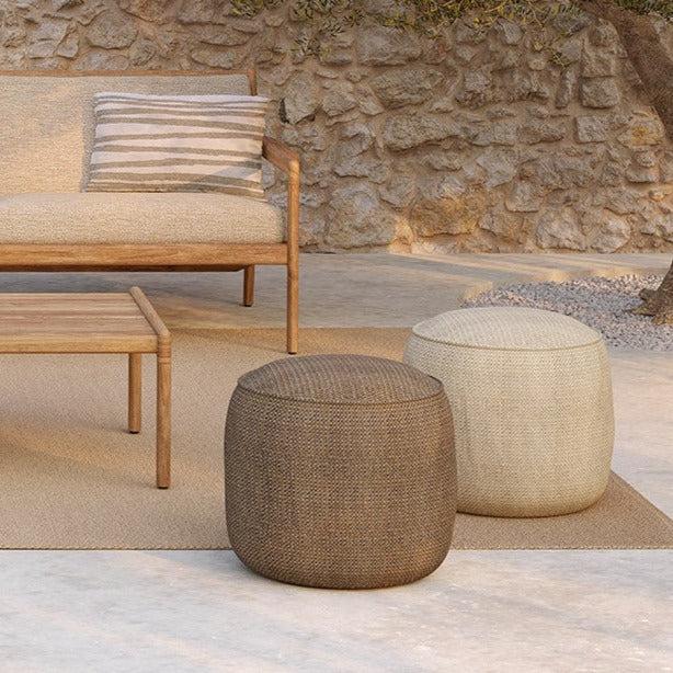 be home Donut Outdoor Pouf Mocha Check Fabric