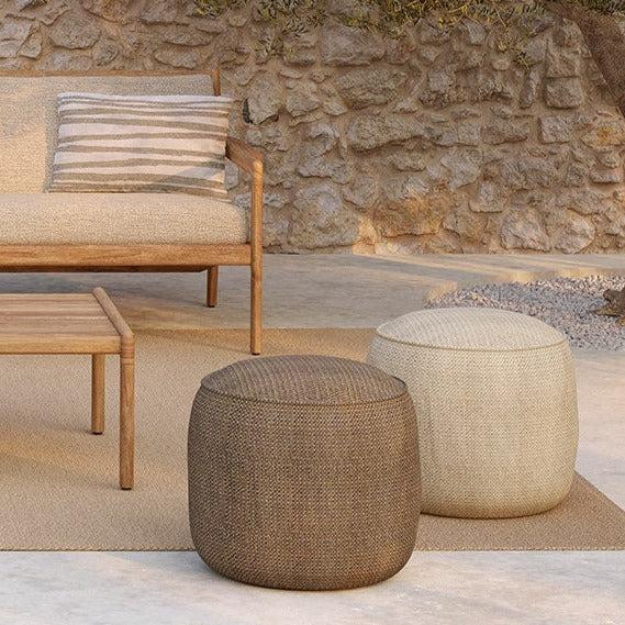 Be Home Donut Outdoor Pouf Natural Check Fabric