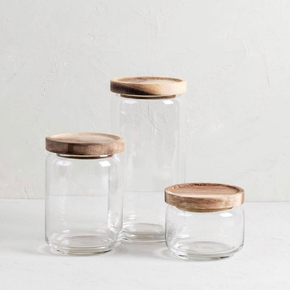 Be Home Glass Container With Acacia Lid Medium