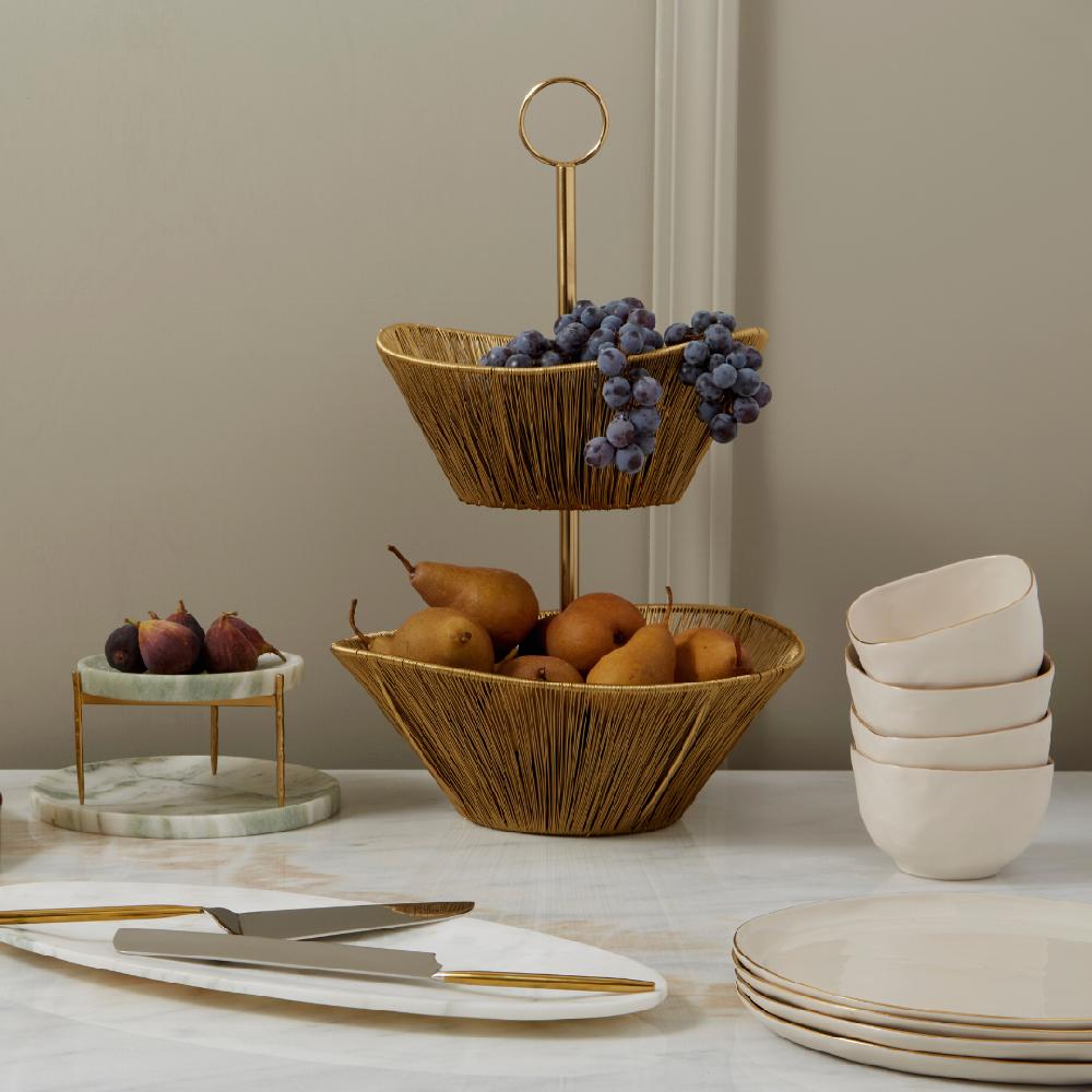 Be Home Gold Rhythm Wire 2-Tier Basket