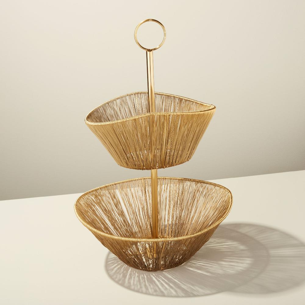 be home Gold Rhythm Wire 2-Tier Basket