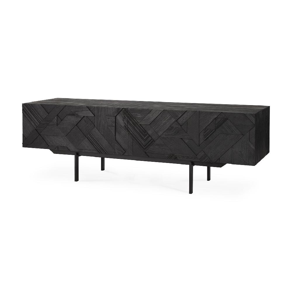 Be Home Graphic Solid Black Teak Media Console 63"