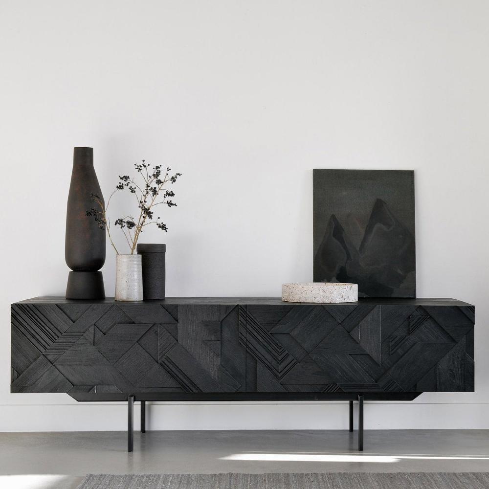 be home Graphic Solid Black Teak Media Console 63"