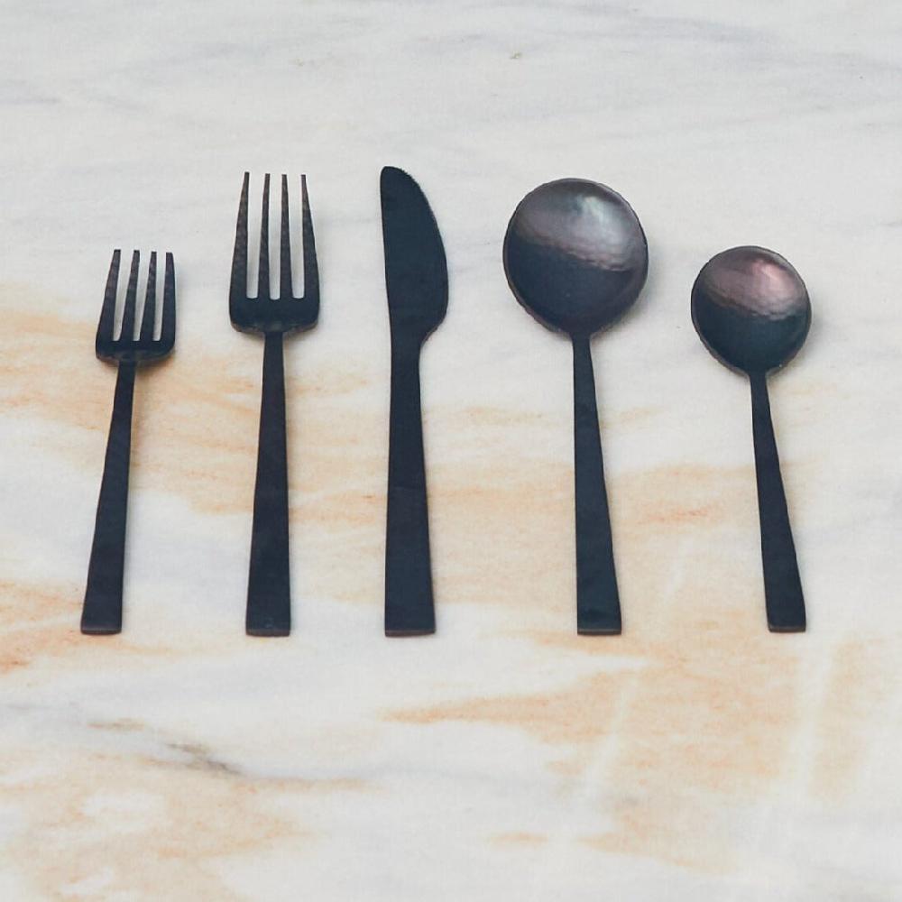 be home Hammered Black Flatware Set