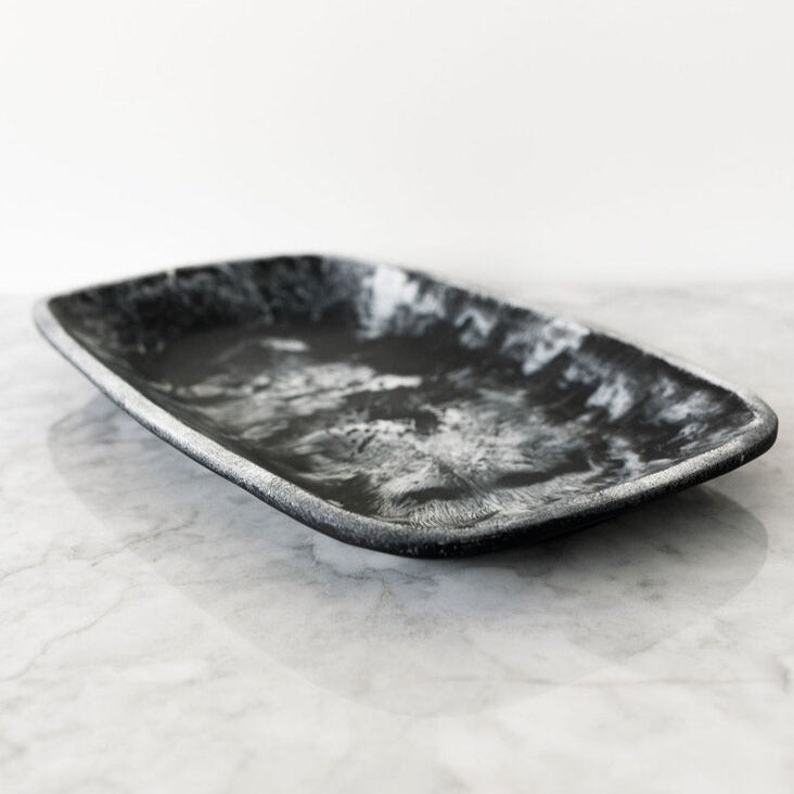 be home Handmade Resin Tray Black Marble Large