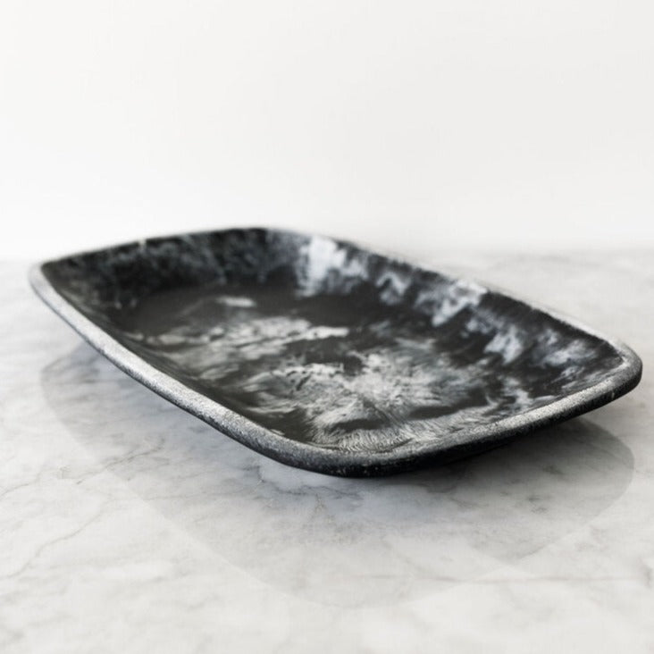 Be Home Handmade Resin Tray Black Marble Medium