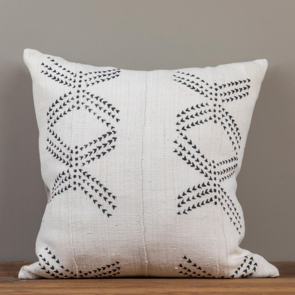 be home Mud Cloth Square Pillow White with Tracks