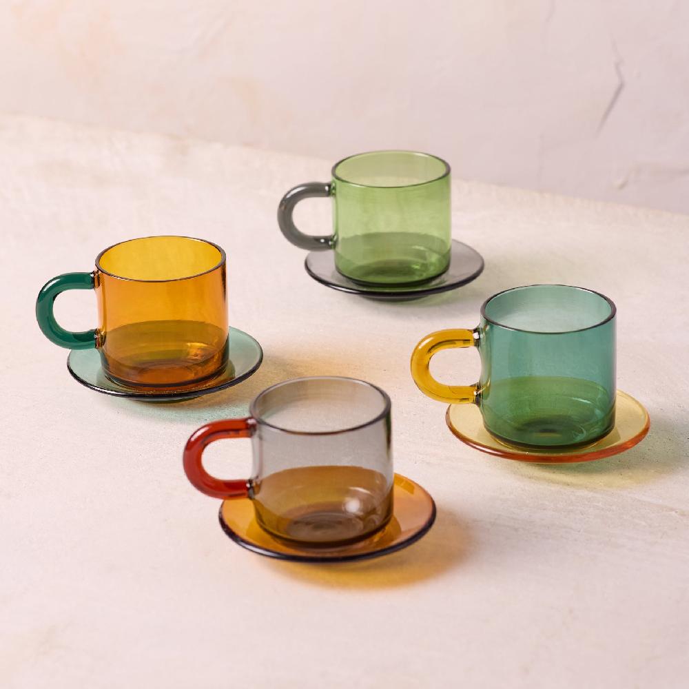be home Niko Glass Espresso Cup & Saucer Set of 4