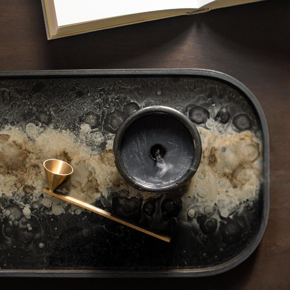 be home Oblong Black Glass Organic Valet Tray