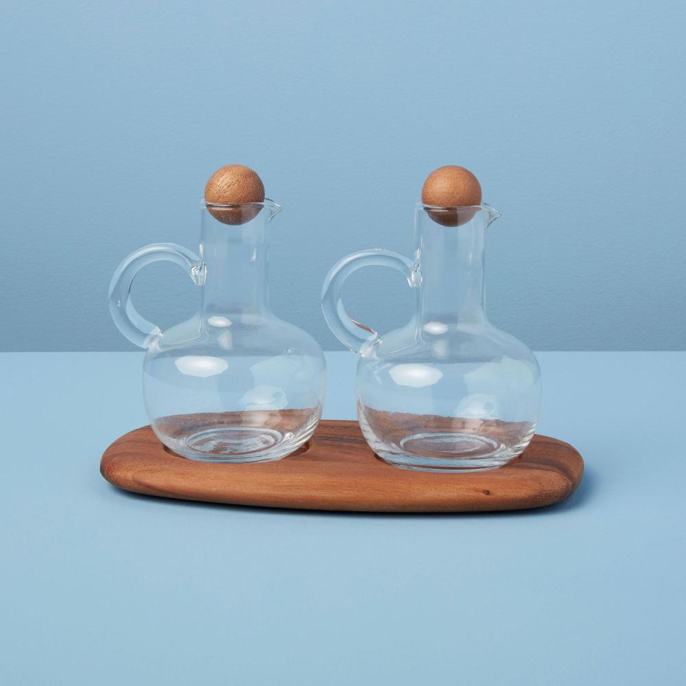 be home Oil & Vinegar Cruet Set with Acacia Tray