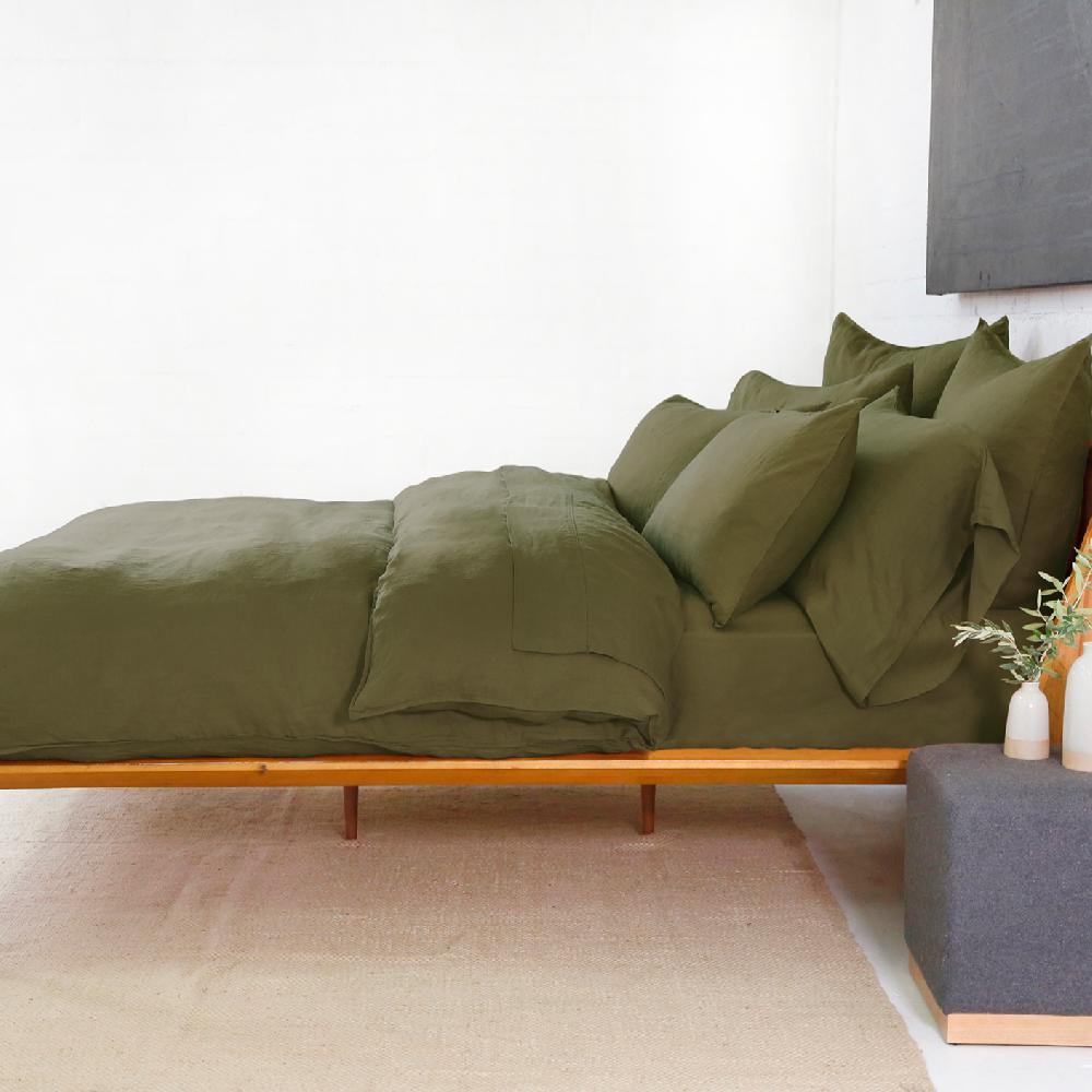 be home Parker Linen Queen Duvet Set Forest