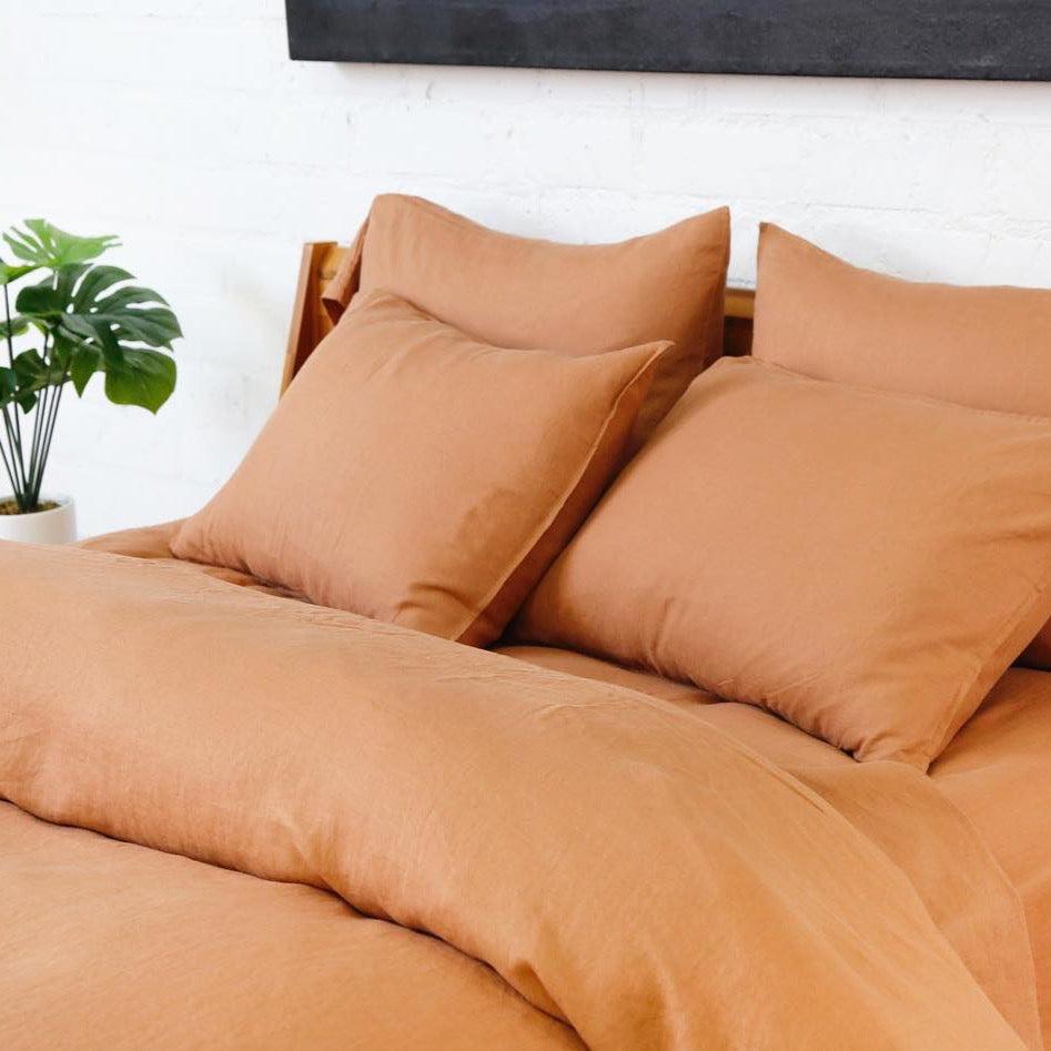 Be Home Parker Linen Queen Duvet Set Terra Cotta