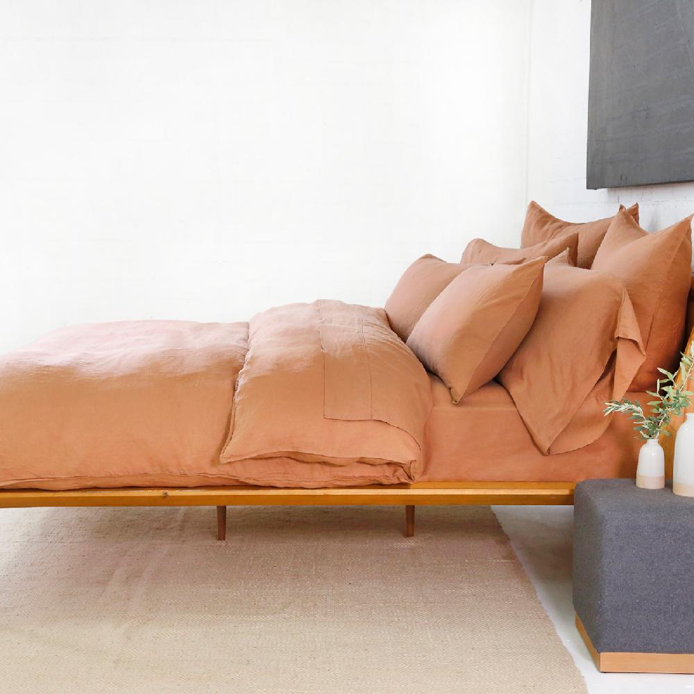 Be Home Parker Linen Queen Duvet Set Terra Cotta