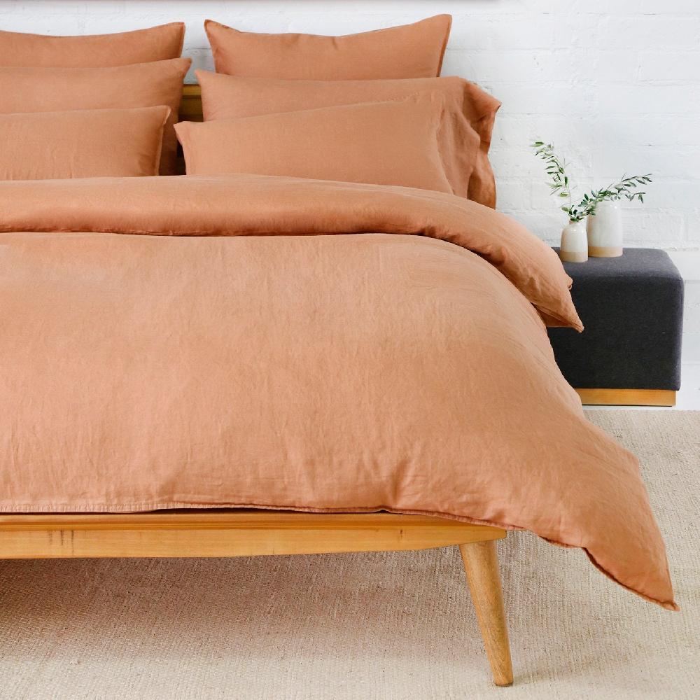be home Parker Linen Queen Duvet Set Terra Cotta