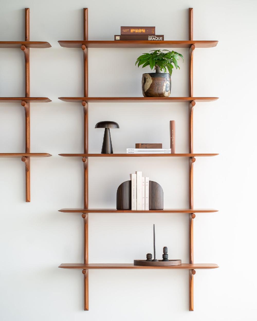 Be Home Pi Mahogany Wall Shelf 5 Shelves