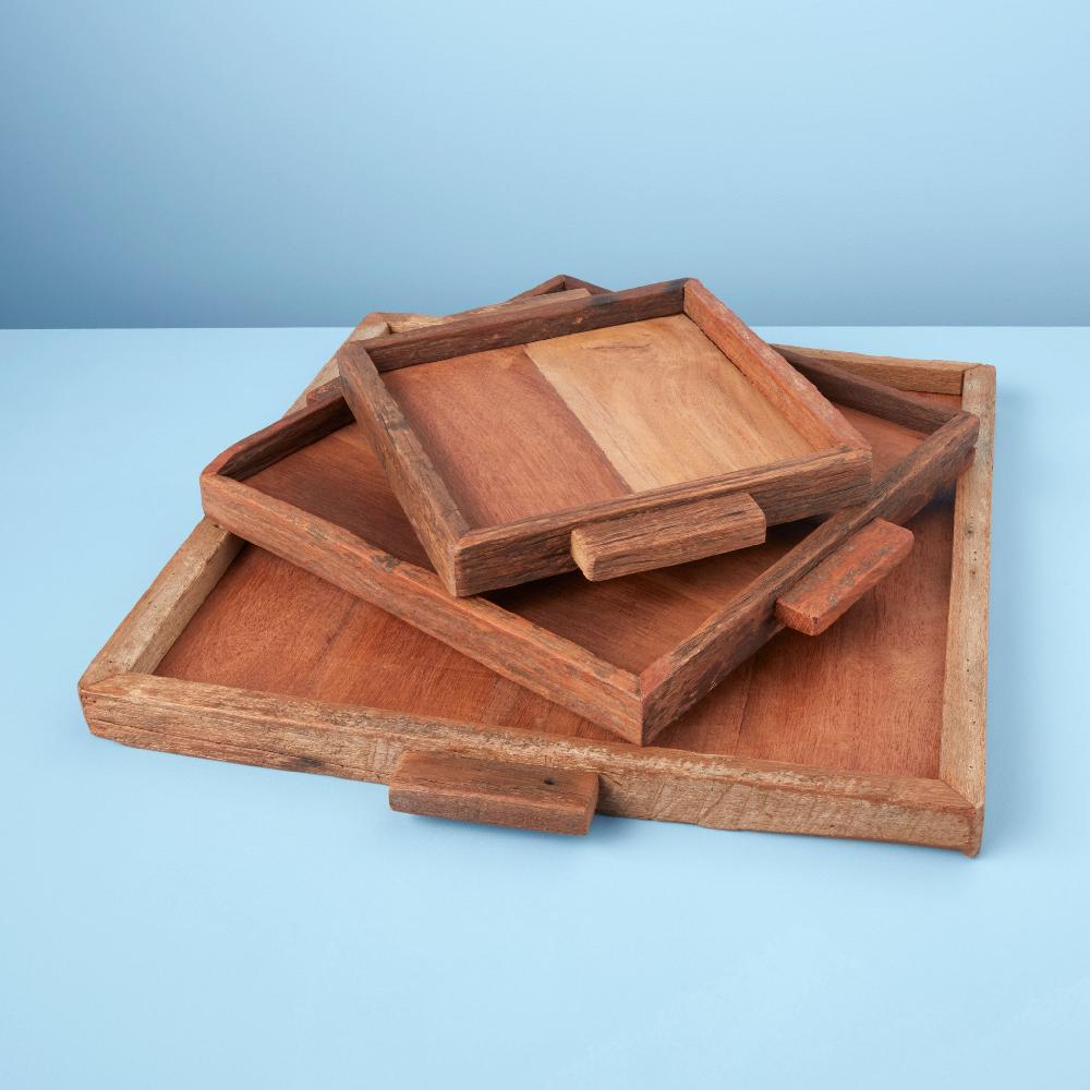 Be Home Reclaimed Wood Tray Square Small