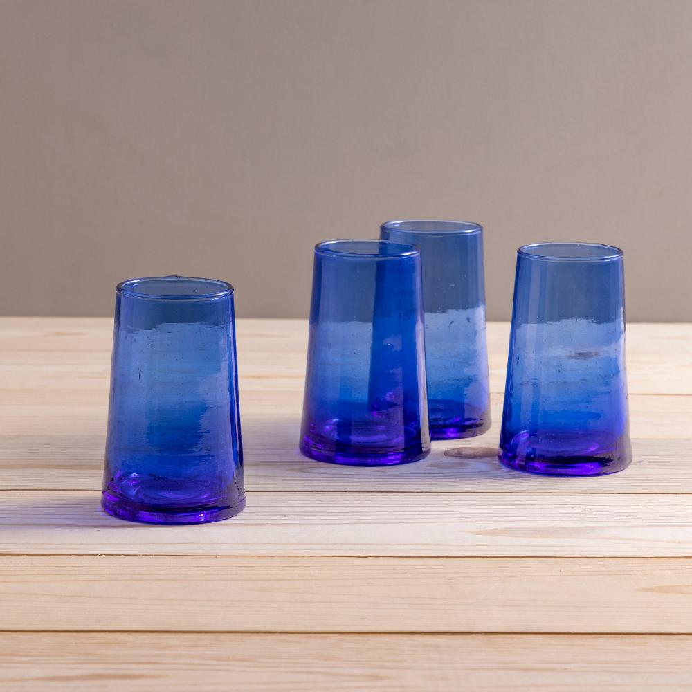 Be Home Recycled Tall Cone Glass Blue Set Of 4