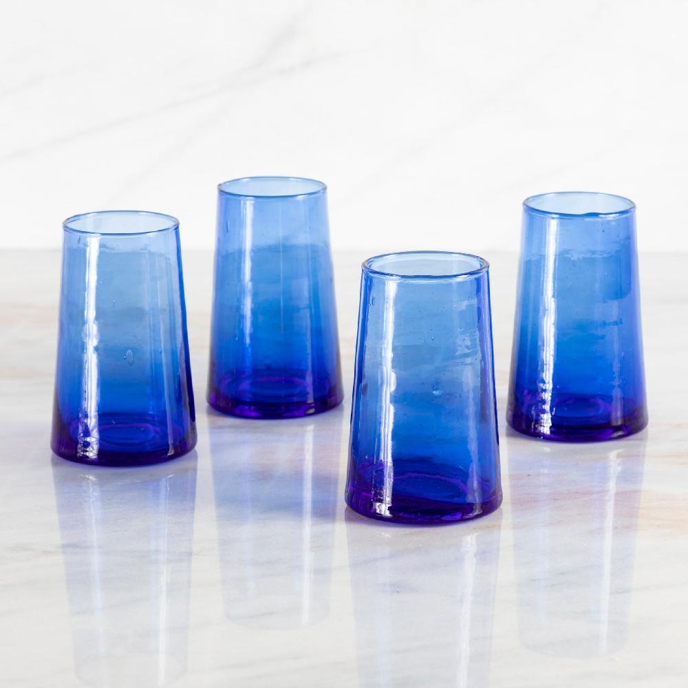 Be Home Recycled Tall Cone Glass Blue Set Of 4