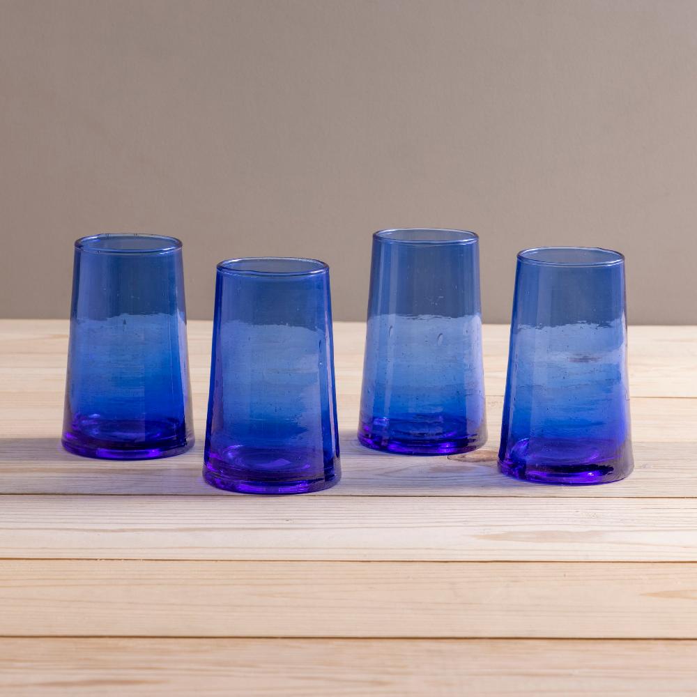 be home Recycled Tall Cone Glass Blue Set of 4