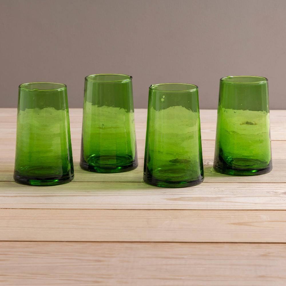 Be Home Recycled Tall Cone Glass Green Set Of 4