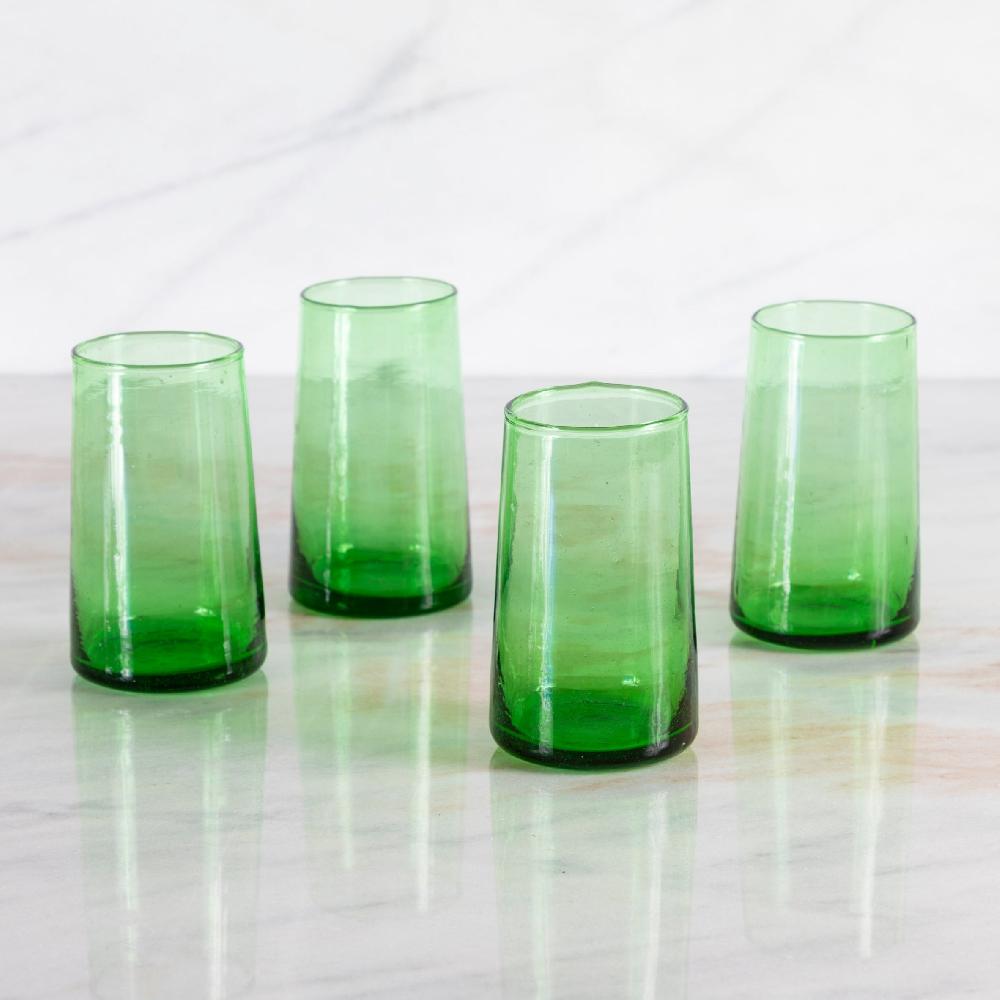 Be Home Recycled Tall Cone Glass Green Set Of 4