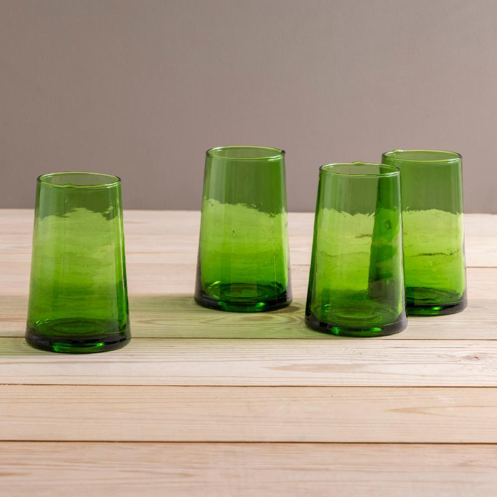 be home Recycled Tall Cone Glass Green Set of 4