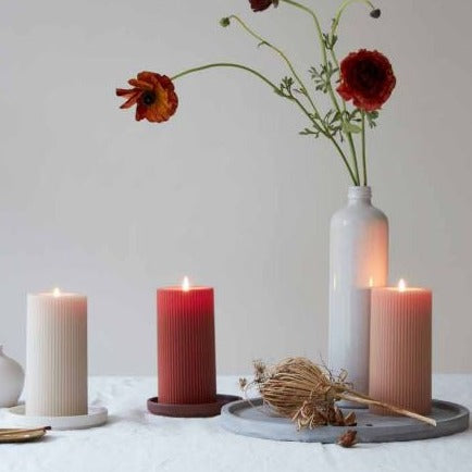 Be Home Ribbed Pillar Candle Clay