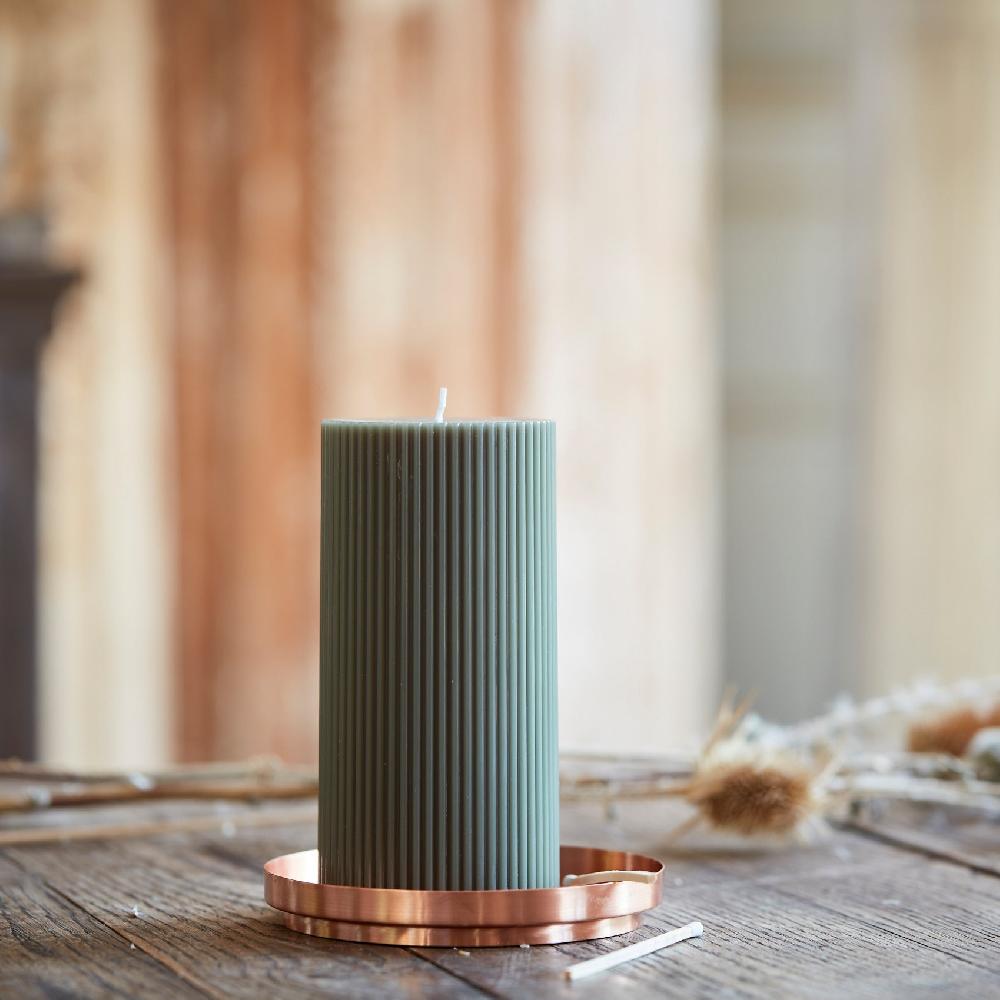 Be Home Ribbed Pillar Candle Moss
