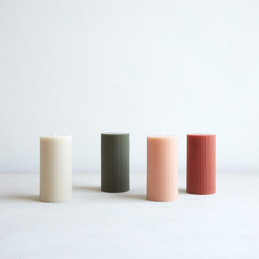 Be Home Ribbed Pillar Candle Moss