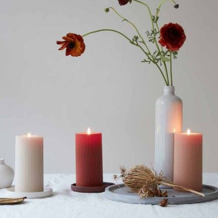 Be Home Ribbed Pillar Candle Parchment