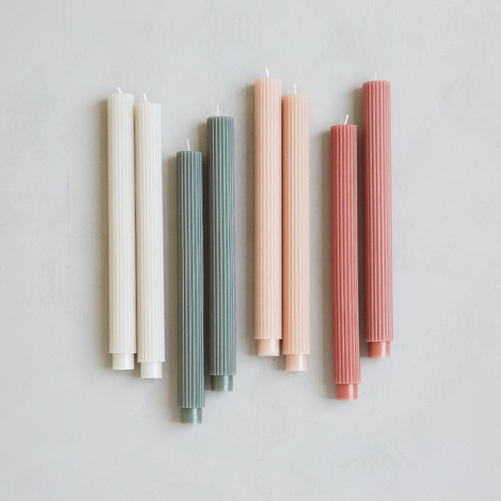 Be Home Ribbed Taper Candle Set Of 2 Clay