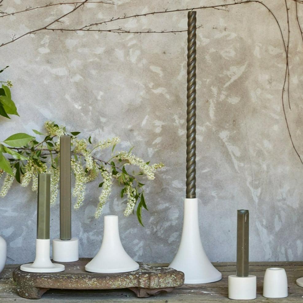 Be Home Ribbed Taper Candle Set Of 2 Moss