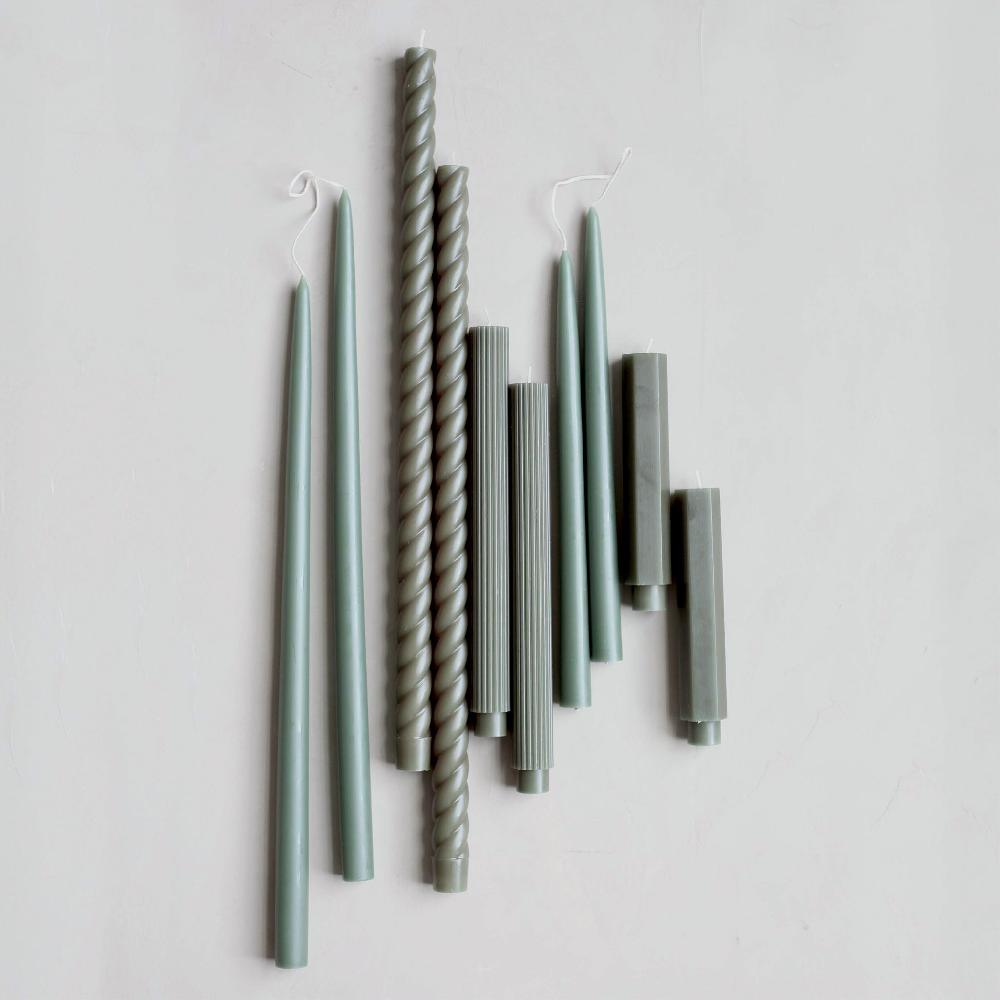 Be Home Ribbed Taper Candle Set Of 2 Moss